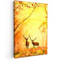 LEINWANDBILD Natur - Ölfarbe - Hirsche - Tiere - Herbst - Orange Wanddeko Schlafzimmer 60x90 cm - Orange, Textil (60/90cm) - MuchoWow