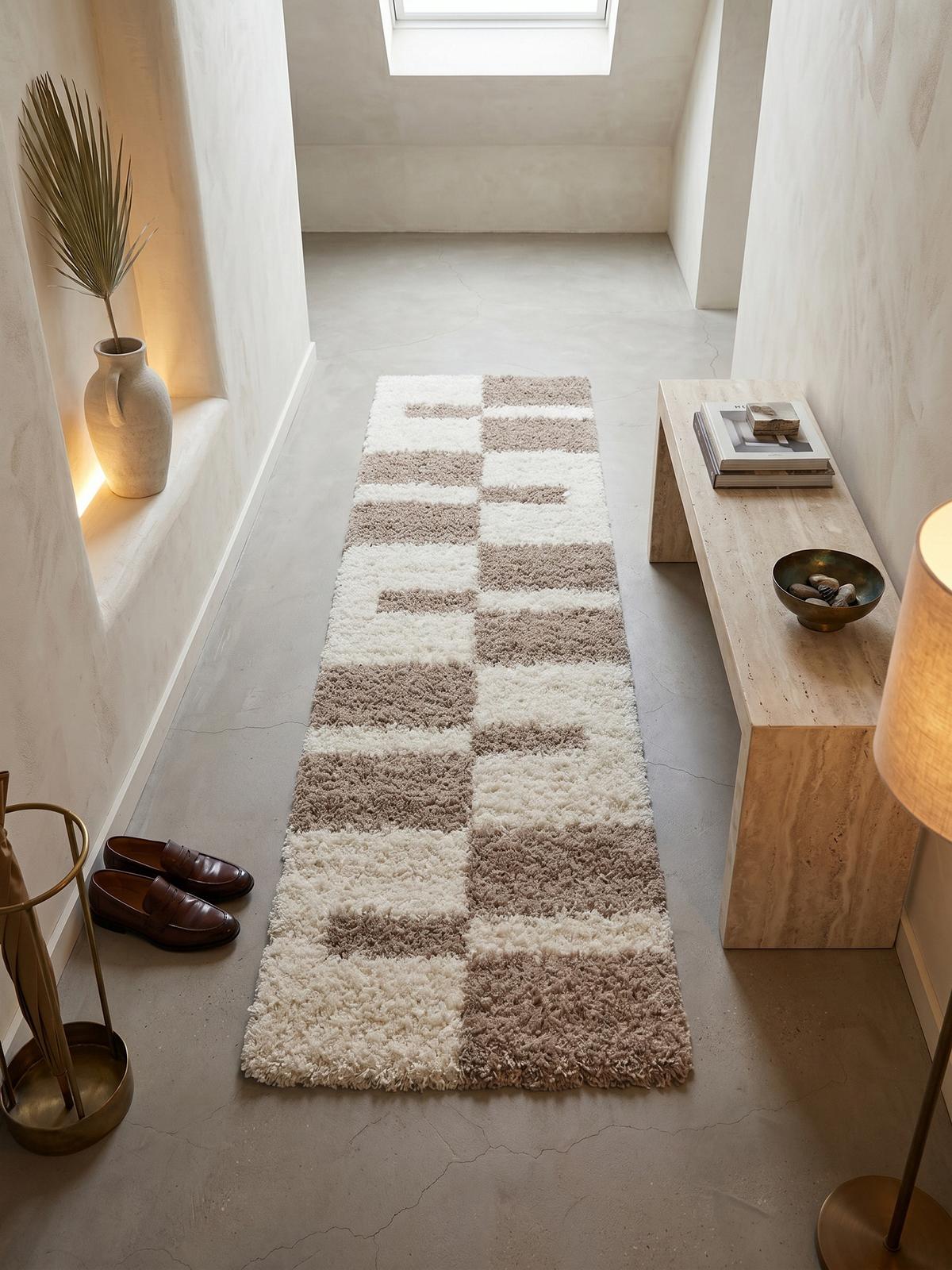 HOCHFLORTEPPICH WERFEN, kariert, Beige, 80 x 250 cm - Beige, Textil (80/250cm) - KADIMA DESIGN
