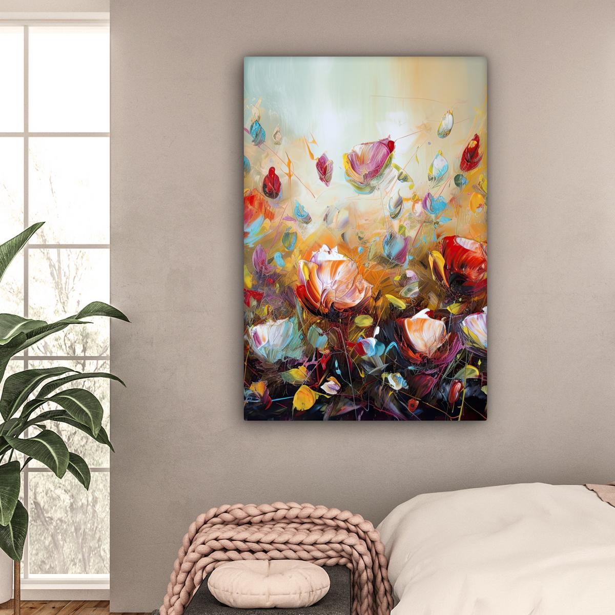 LEINWANDBILD Blumen - Kunst - Natur - Ölgemälde Deko XXL 80x120 cm - Multicolor, Textil (80/120cm) - MuchoWow