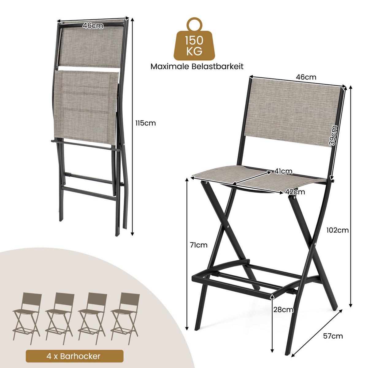 KLAPPSTÜHLE Kaffee (2er-Set) - Braun, Metall (57/102/46cm) - COSTWAY