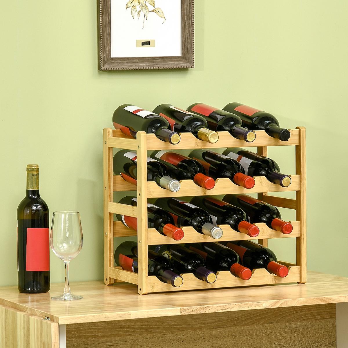 WEINREGAL Flaschenregal Weinhalter für 16 Flaschen Standregal aus Bambus Natur - Naturfarben, Naturmaterialien (23.5/38/43cm) - HOMCOM