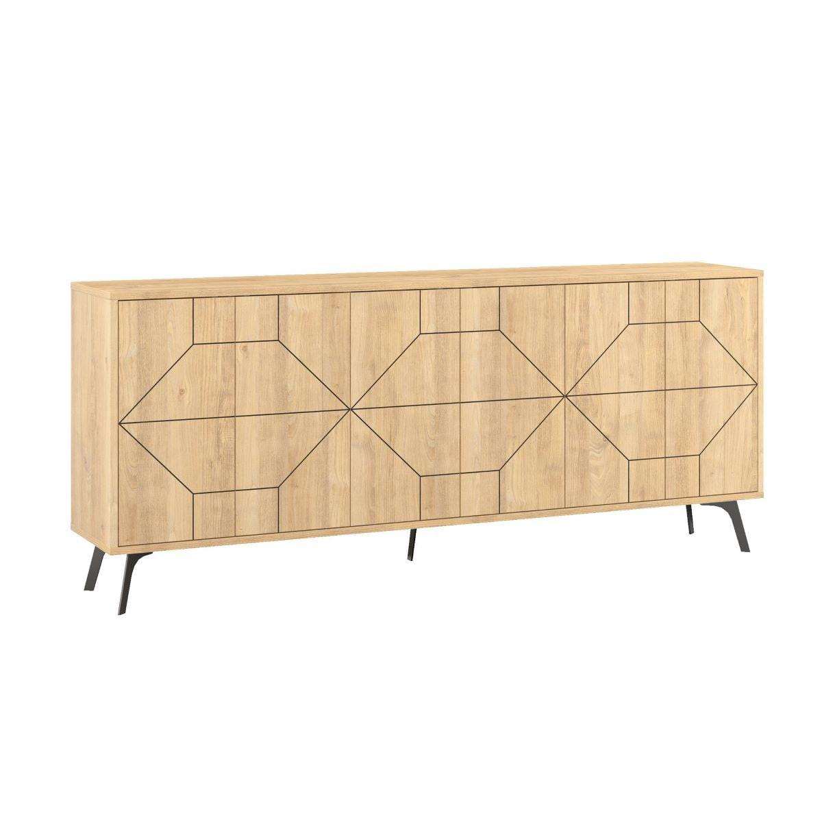 SIDEBOARD mit 6 dekorierten Türen L184 cm - Dune - Eichefarben, Holzwerkstoff (35/77.4/9cm) - Calicosy