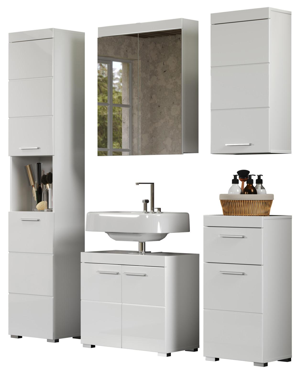 BADMÖBEL-SET weiß Hochglanz 5-teilig 163 x 190 cm, Badkombination in modernem Design - Weiß, Glas/Holzwerkstoff (163/190/34cm) - Top.Furn