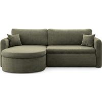 ECKSOFA Cora mit Schlaffunktion & Stauraum, Universell Rechts/Links, Olivgrün Cord Chenille 260/82/160 cm - Schwarz/Grün, Kunststoff/Textil (250/160cm) - WFL GROUP