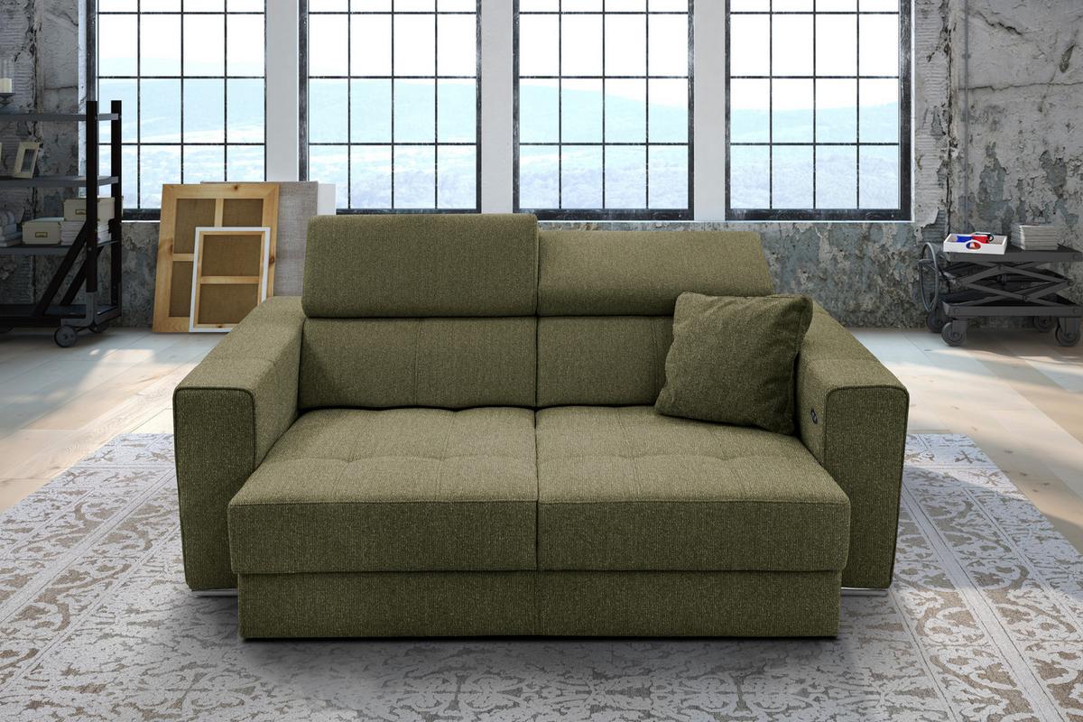 SOFA QUARTZ 3-Sitzer mit Ausziehsitz, olivgrün - Olivgrün, Holzwerkstoff/Textil (202/80/102cm) - Wozimo