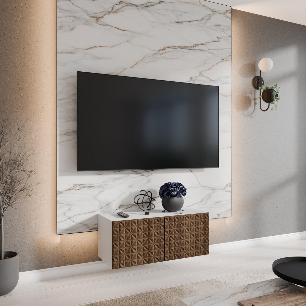 LOWBOARD ROVA 100/41/40 cm, Hängender TV-Schrank Weiß / Eichefarben - Eichefarben/Braun, Holzwerkstoff (100/41/40cm) - MASSENO
