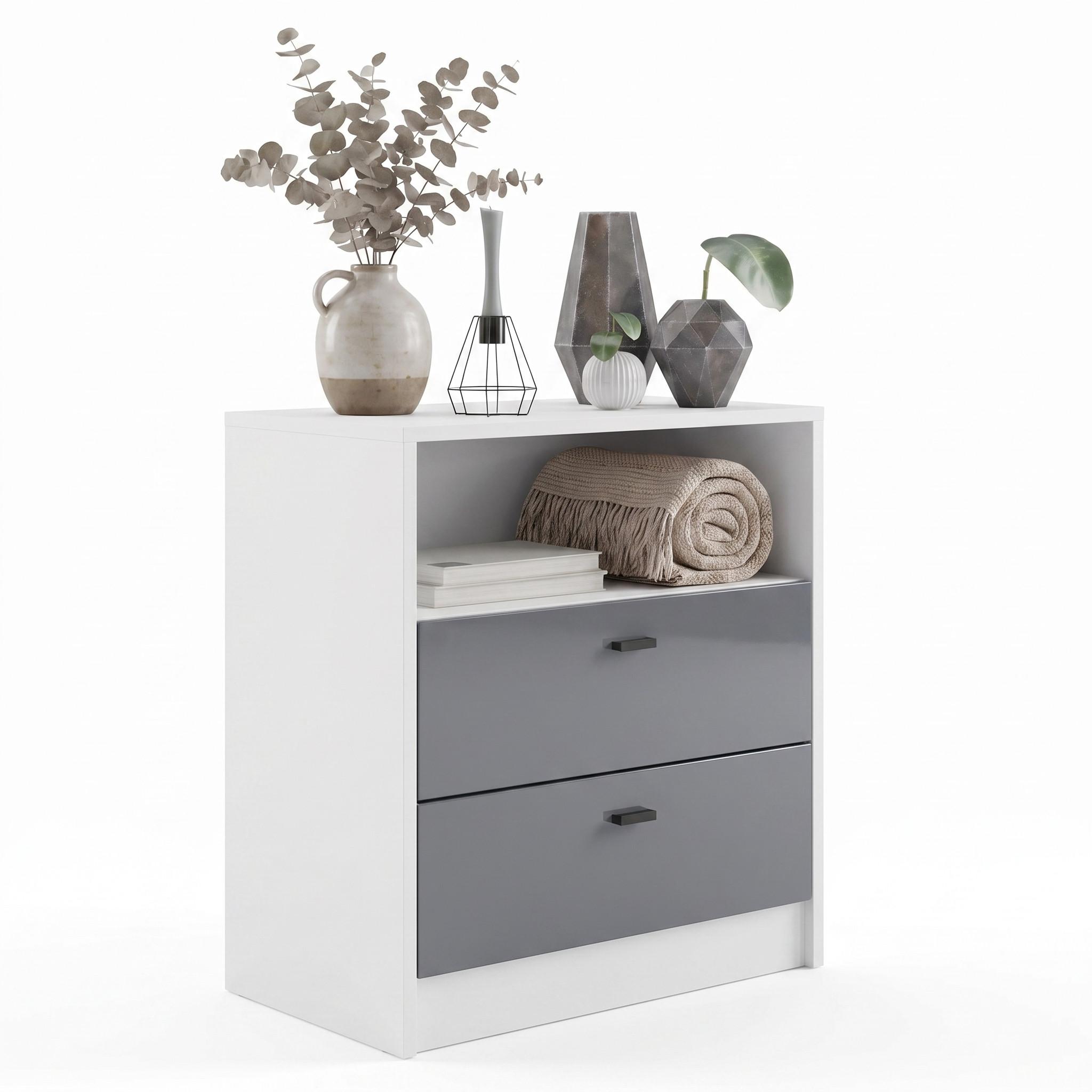 KOMMODE Pino Fronten in Grau Hochglanz - Grau, Holzwerkstoff (56/67.5/36cm) - Vladon