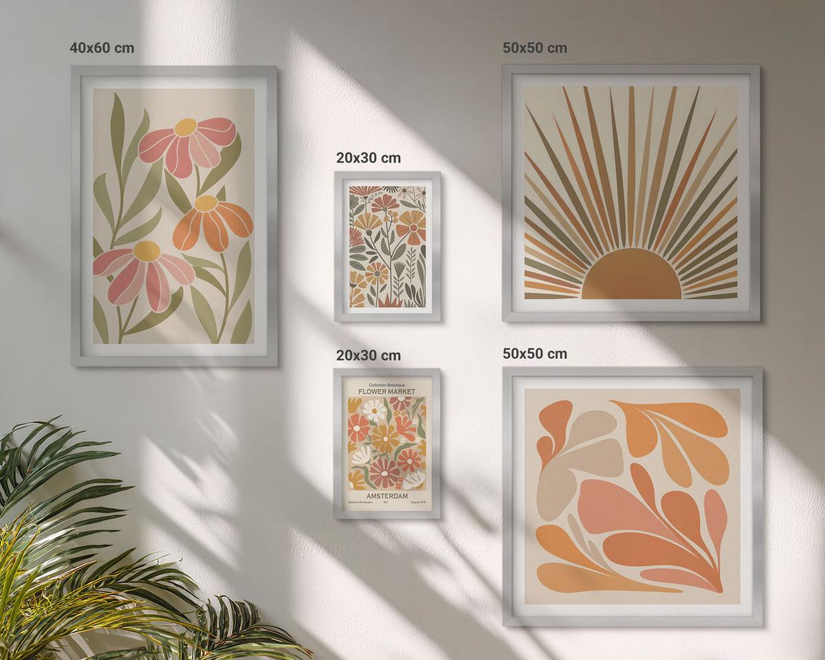 BILDER SET 5er Set - 50x50 cm & 20x30 cm & 40x60 cm Silberner Rahmen - Pastellfarbene Sonnenblumen - Silberfarben, Kunststoff (40/60cm) - TULUP