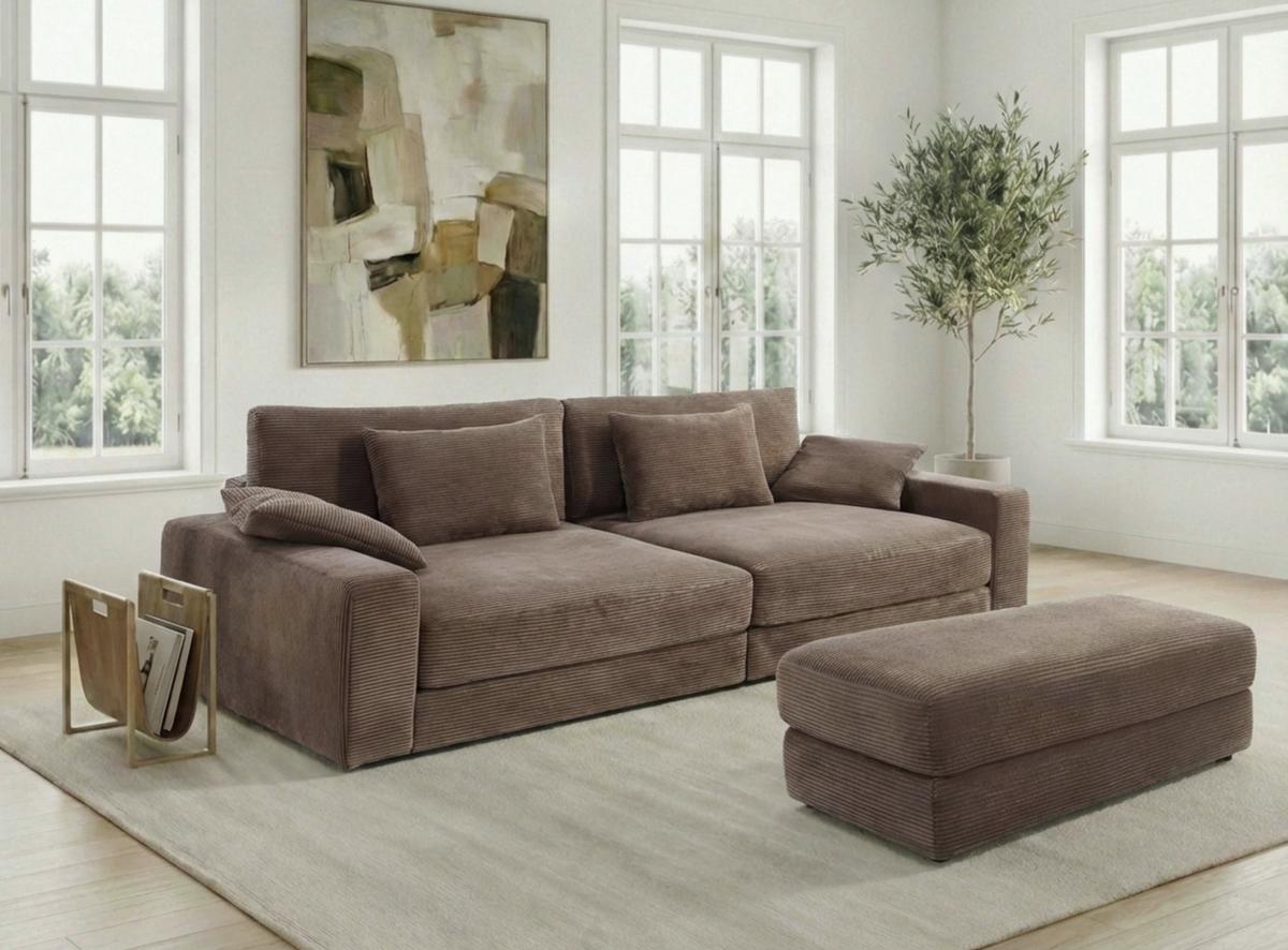 BIG-SOFA mit Federkern B290/T135/H90 cm extratief, Liegefläche 122x240 cm, Cord Braun Taupe / 15252 - Schwarz/Braun, Kunststoff/Textil (290/90/135cm) - luma-home