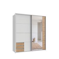 SCHWEBETÜRENSCHRANK 2-türig B183/H200/T65 cm, Passepartout-Kleiderschrank in Weiß mit Spiegel, 1x Tür & Schubkästen in Eiche Artisan Dekor / 22711 - Eichefarben/Alufarben, Holz/Holzwerkstoff (183/200/65cm) - luma-home