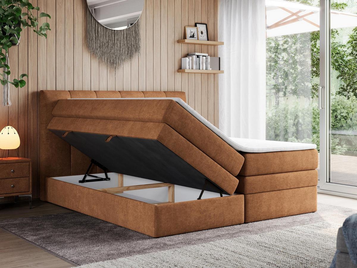 BOXSPRINGBETT ALVIN KING 200/200 Orange Struktur - H3 - Orange, Holz/Textil (200/200cm) - MKS