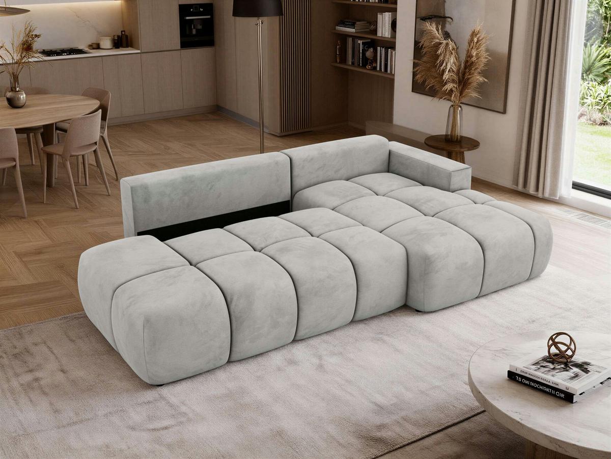 ECKSOFA LORAN L Hellgrau Velvet - Rechts - Hellgrau/Schwarz, Kunststoff/Textil (292/170cm) - MKS
