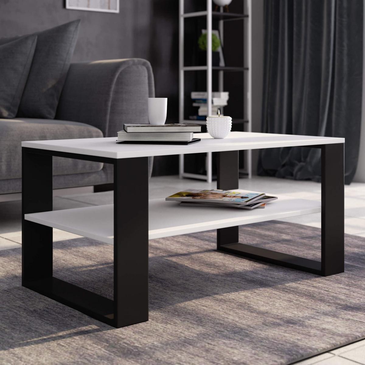 COUCHTISCH Weiß, Schwarz 45/92/53 - Schwarz/Weiß, Holzwerkstoff (53/92/45cm) - RAUMHIRSCH FURNITURE