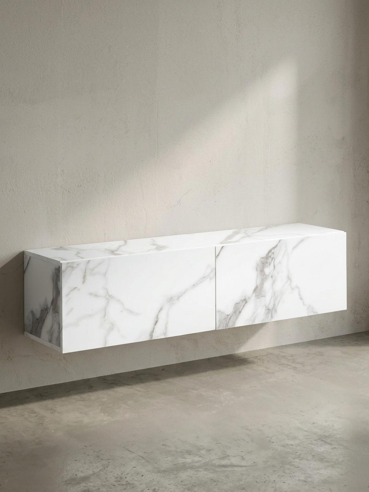 TV-LOWBOARD hängend, Marmor-Optik, Klapptüren, modern, Weiß 120x30x30 cm - Weiß, Metall (120/30/30cm) - KADIMA DESIGN
