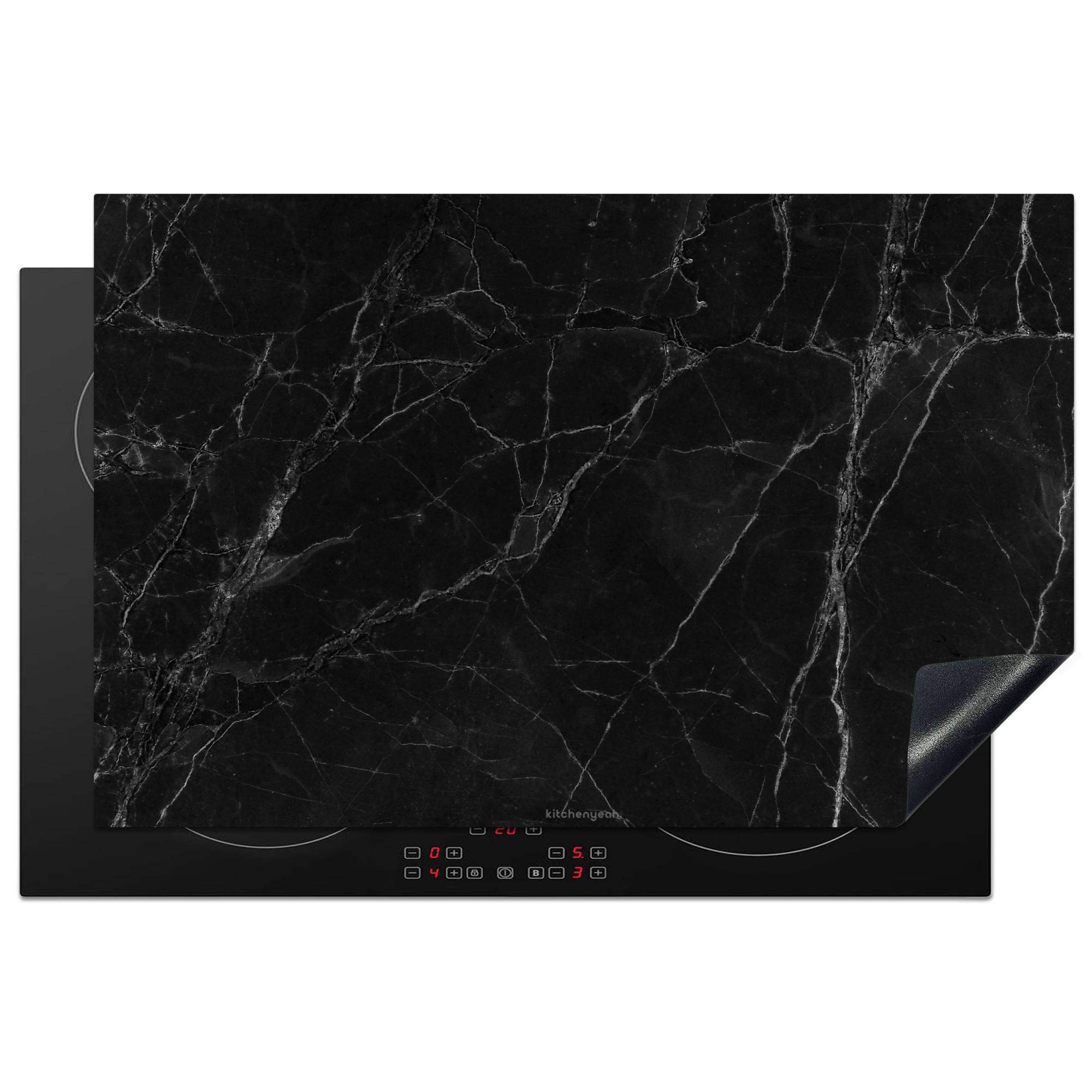 HERDABDECKPLATTE Schwarz - Marmor Induktionsschutz 80x52.2 cm - Schwarz, Kunststoff (80.2/52.2/0.2cm) - MuchoWow