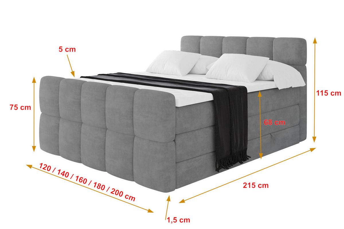 BOXBETT mit Matratze H3/H4 - FAMA-Z KING - 120x200 cm Grau Monolith - Graphitfarben, Holzwerkstoff (120/200cm) - ALTDECOR