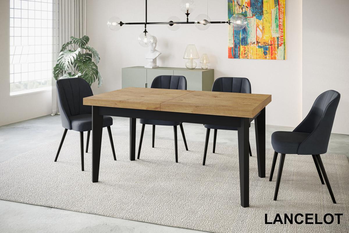 RECHTECKIGER Esszimmertisch SKANDI, ausziehbarer Tisch, Größe: 160-210X90X78 cm, Wohnzimmertisch Farbe: LANCELOT, mit Holzbeinen in Farbe Schwarz - Beige/Schwarz, Holzwerkstoff (160/90/78cm) - Alpi-Möbel