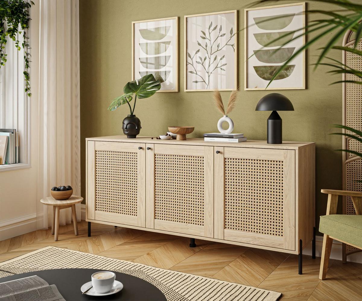 KOMMODE VIENNA 3D mit Wiener Geflechtimitation / Puccini Eiche - Eichefarben, Holzwerkstoff (154/79/40cm) - Lookway