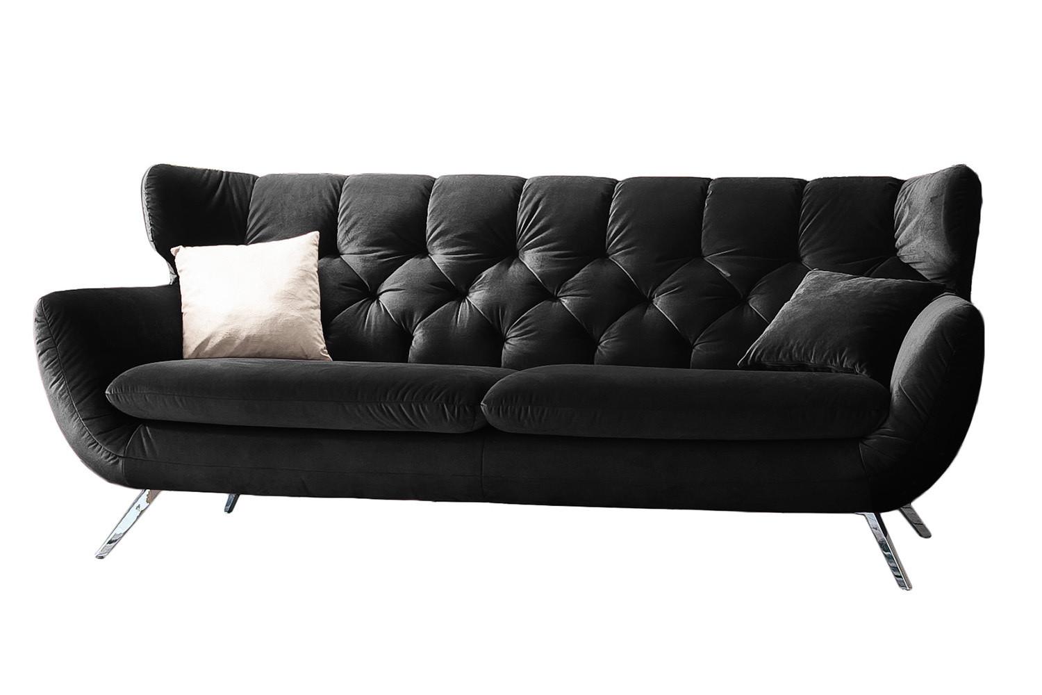 SOFA CHARME Schwarz Velvet - Schwarz, Textil (225/94/95cm) - KAWOLA