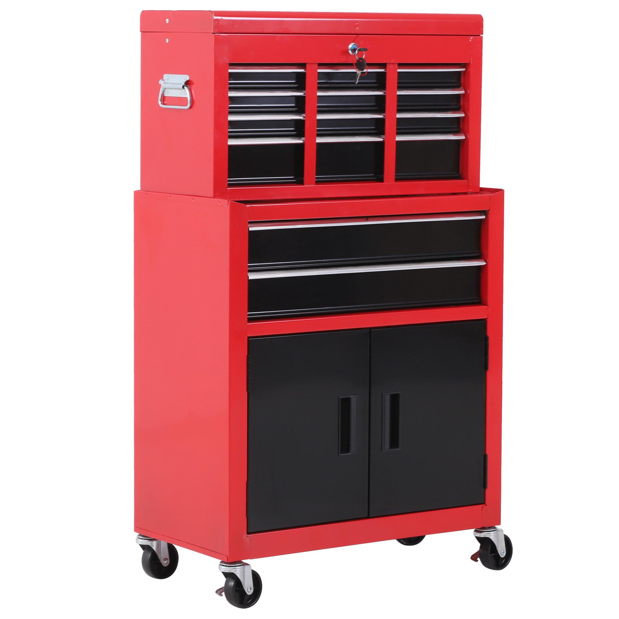WERKSTATTWAGEN mit Werkzeugkasten 2 Schlüssel Metall Rot+Schwarz - Multicolor, Metall (33/108/61.6cm) - HOMCOM