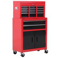 WERKSTATTWAGEN mit Werkzeugkasten 2 Schlüssel Metall Rot+Schwarz - Multicolor, Metall (33/108/61.6cm) - HOMCOM