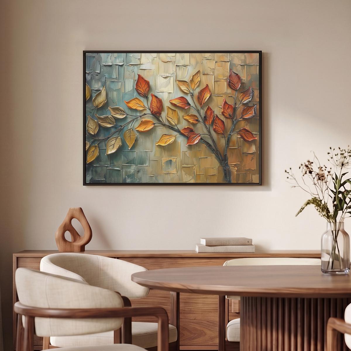 LEINWAND Bilder mit Rahmen - Baum - Abstrakt - Natur - Kunst - 80x60 - Goldfarben, Textil (80/60cm) - MuchoWow