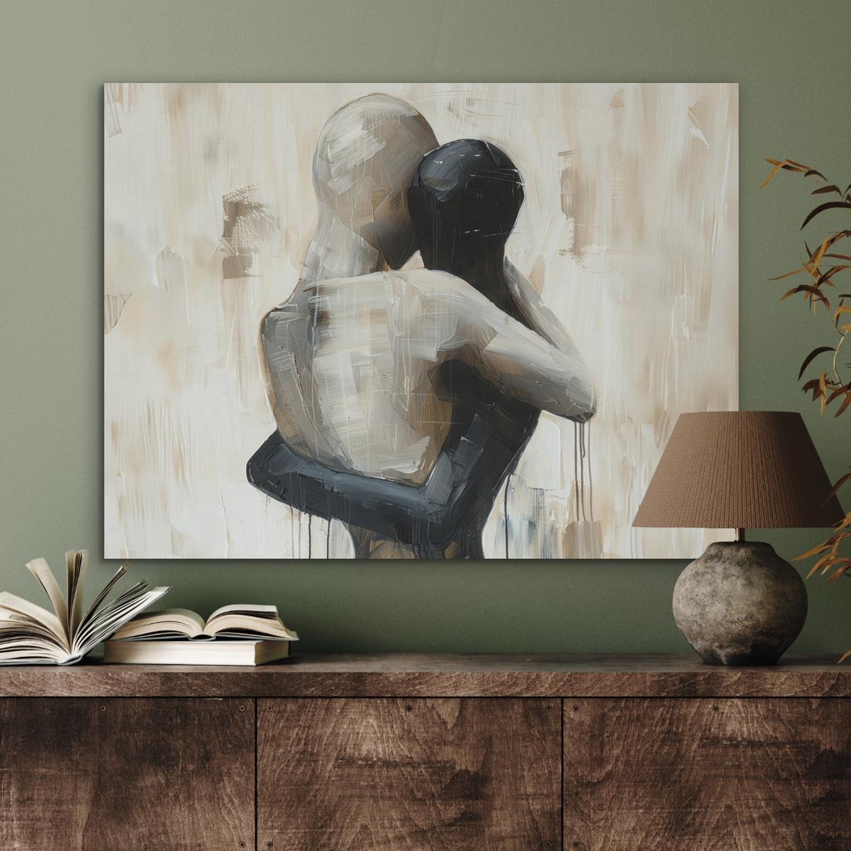 AKUSTIKBILD Abstrakt - Liebe - Schwarz und weiß - Modern Gemälde 80x60 cm - Schwarz, Kunststoff (80/60/0.9cm) - MuchoWow