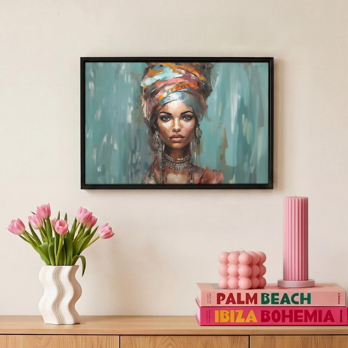 LEINWAND Bilder mit Rahmen - Frau - Kunst - Schmuck - Porträt - 30x20 - Blaugrau, Textil (30/20cm) - MuchoWow