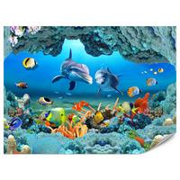 FOTOTAPETE für Badezimmer Unterwasser Korallenriff Delfin Fisch 150x105 - Türkis/Gelb, Papier (150/105cm) - Muralo