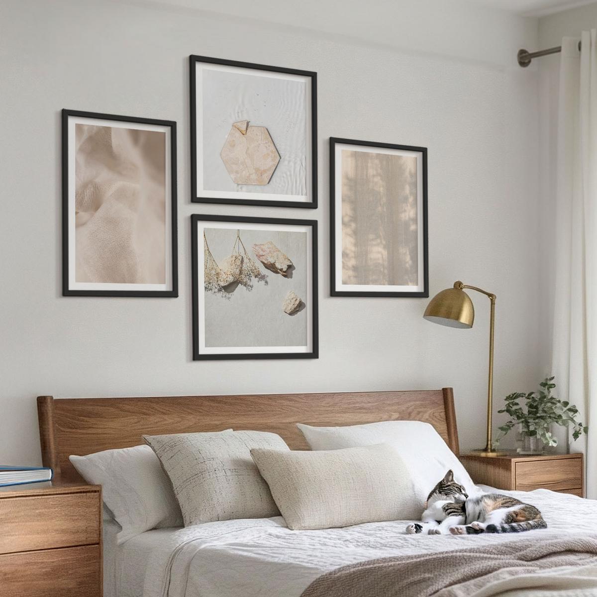 BILDER SET 4er Set - 50x50 cm & 40x60 cm Schwarzer Rahmen - Dezente Boho-Naturtexturen - Schwarz, Kunststoff (50/50cm) - TULUP