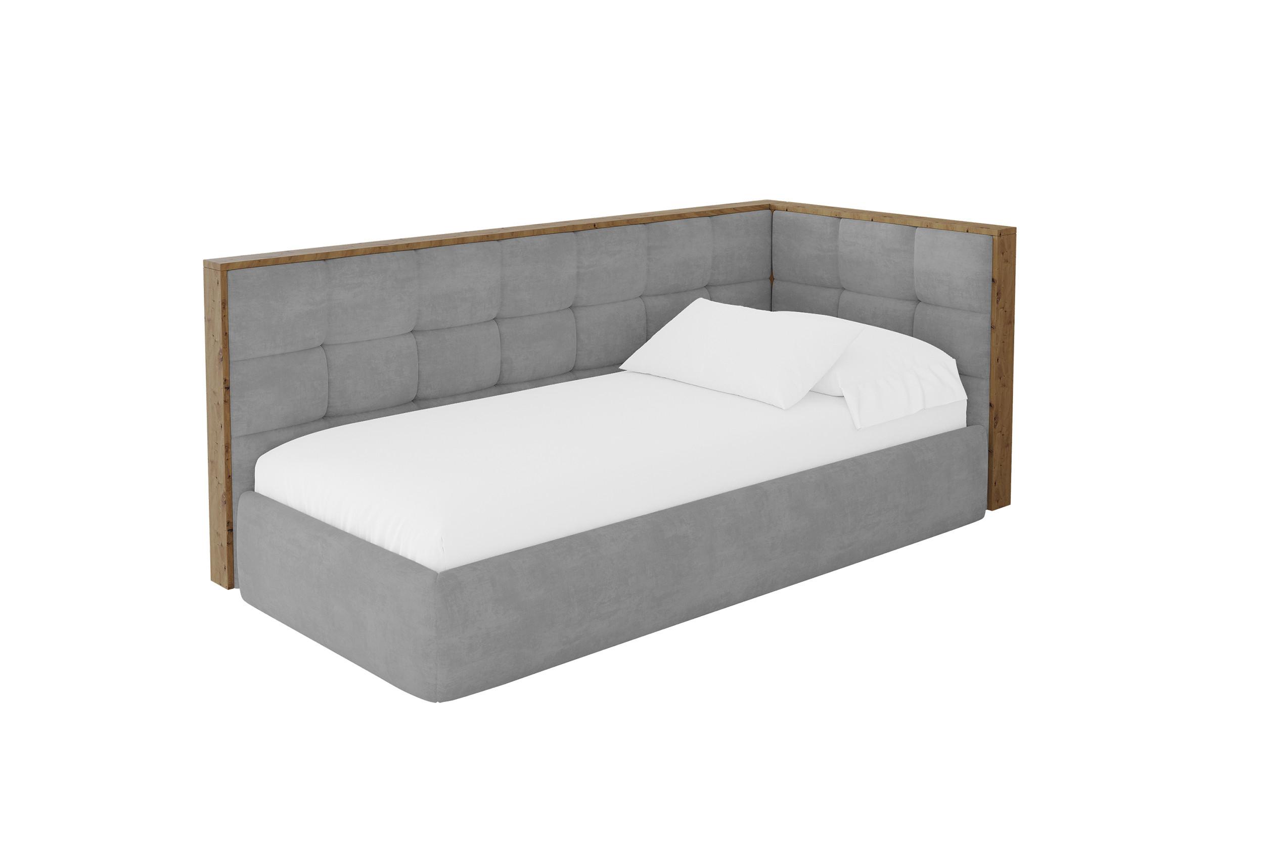 EINZELLBETT Jugendbett mit Bettkasten und Matratze H3/H4, Links - SOVY 100x200 Grau - Hellgrau, Holzwerkstoff/Textil (100/200cm) - ALTDECOR