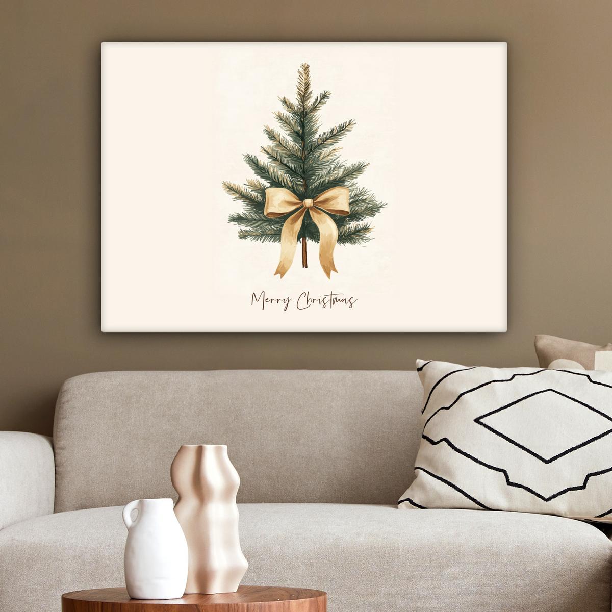 LEINWANDBILD Weihnachtsbaum - Weihnachten - Frohe Weihnachten - Beige Wandbilder 80x60 cm - Sandfarben, Textil (80/60cm) - MuchoWow