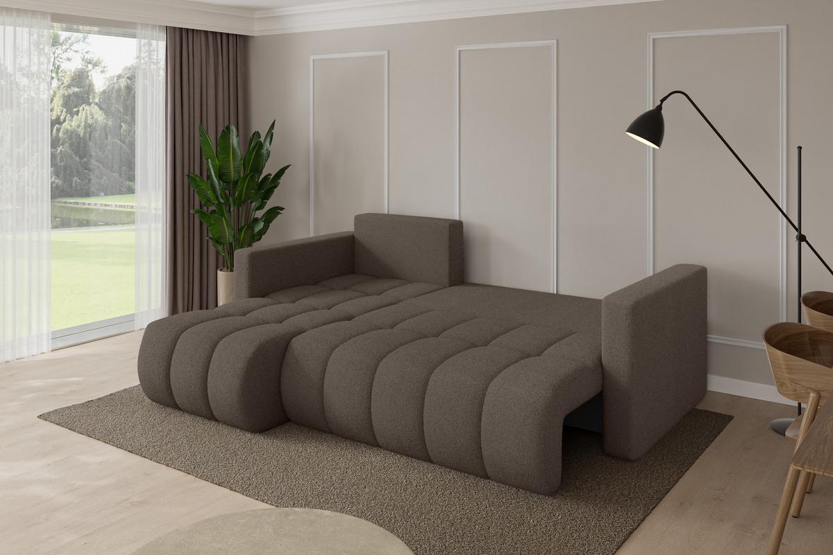 ECKSOFA mit Schlaffunktion Ottomane Links GARD-L 226x146x85 Braun Bouclé - Schwarz/Braun, Holzwerkstoff/Kunststoff (226/146cm) - ALTDECOR