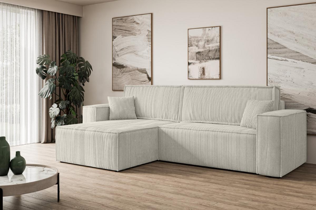ECKSOFA mit Schlaffunktion und Bettkasten CELTIC-XL - 277x143x83 cm Creme Cord - Hellgrau/Creme, Holzwerkstoff/Kunststoff (277/143cm) - ALTDECOR