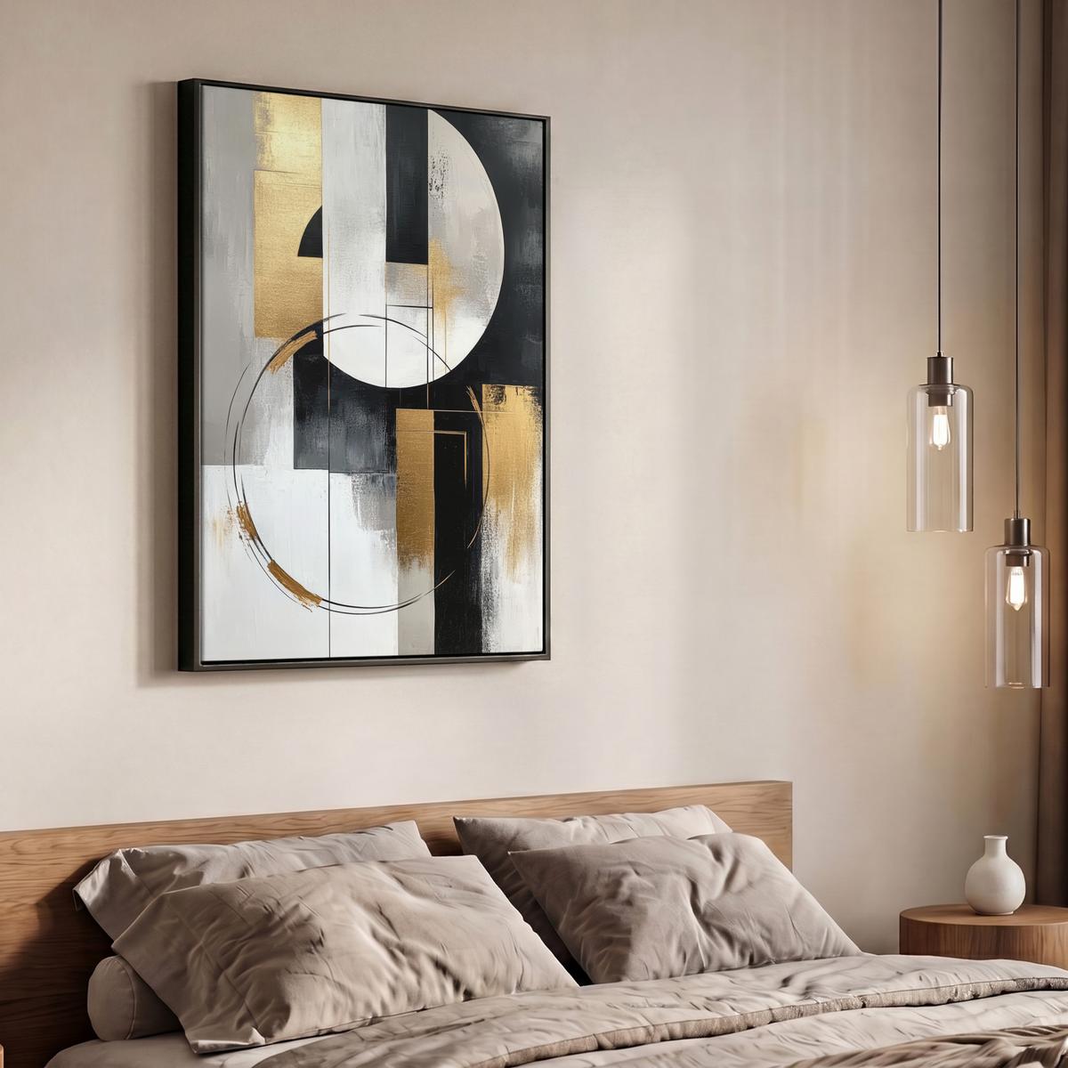 LEINWAND Bilder mit Rahmen - Abstrakt - Gold - Silber - Formen - Ästhetik - 70x100 - Multicolor, Textil (70/100cm) - MuchoWow