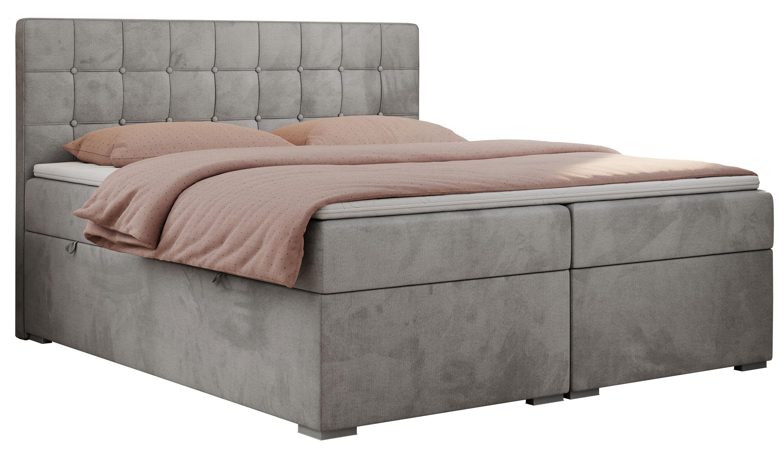 BOXBETT CARMEN 180/200 Hellgrau Velvet - H3 - Hellgrau, Holz/Textil (180/200cm) - MKS