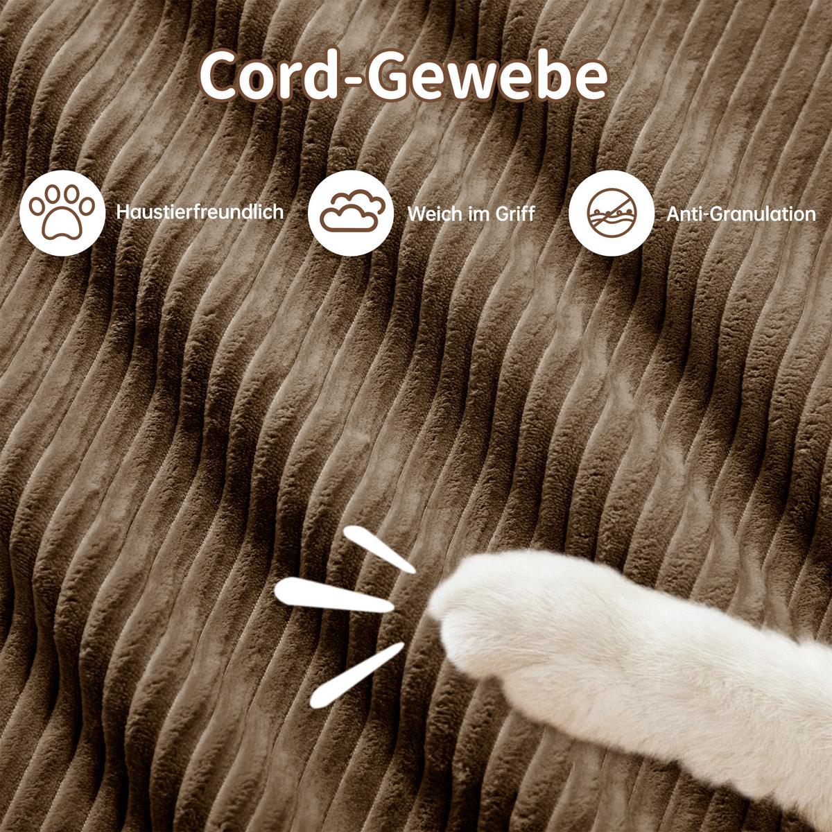 3-SITZER SOFA cord in braun, rahmenlos & montagefrei - Walnussfarben, Textil (298/75/103cm) - Urban Meuble