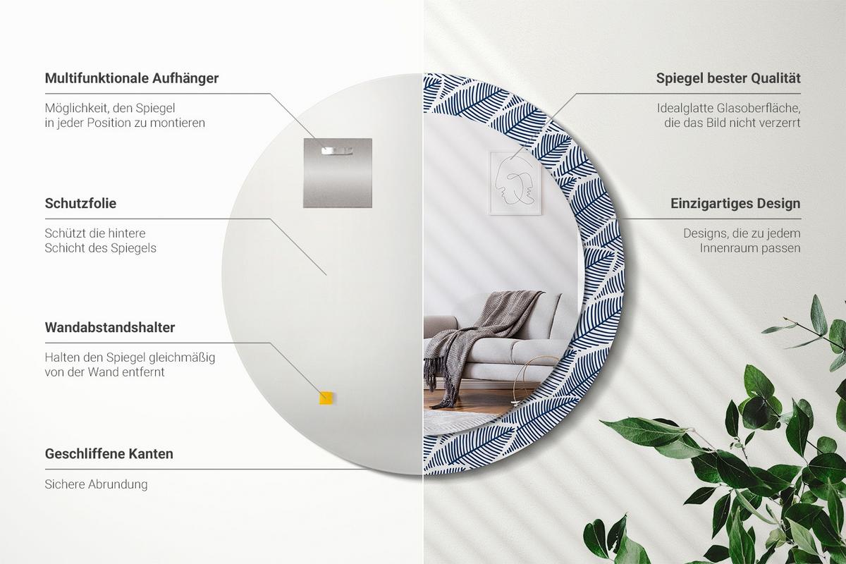 SPIEGEL Rund Ø 70 cm mit Aufdruck - Blau, Glas (70/70/0.4cm) - Wallfluent