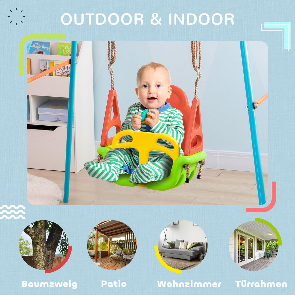 3-IN-1 Babyschaukel, Kinderschaukel mit verstellbarem Seil, Schaukelsitz, Grün - Multicolor, Kunststoff (34/48cm) - Outsunny