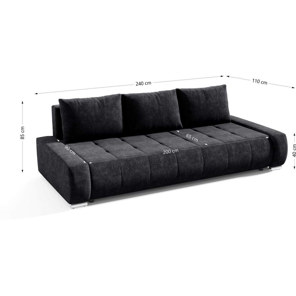 SCHLAFSOFA Draco 3-Sitzer, mit Bettkasten, Anthrazit - Anthrazit, Textil (240/85/110cm) - Beautysofa