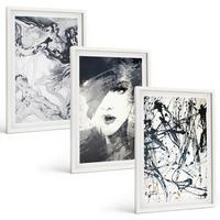 BILDER SET 3er Set - 40x60 cm Weißer Rahmen - Abstrakte schwarz-weiße Muster - Weiß, Kunststoff (40/60cm) - TULUP