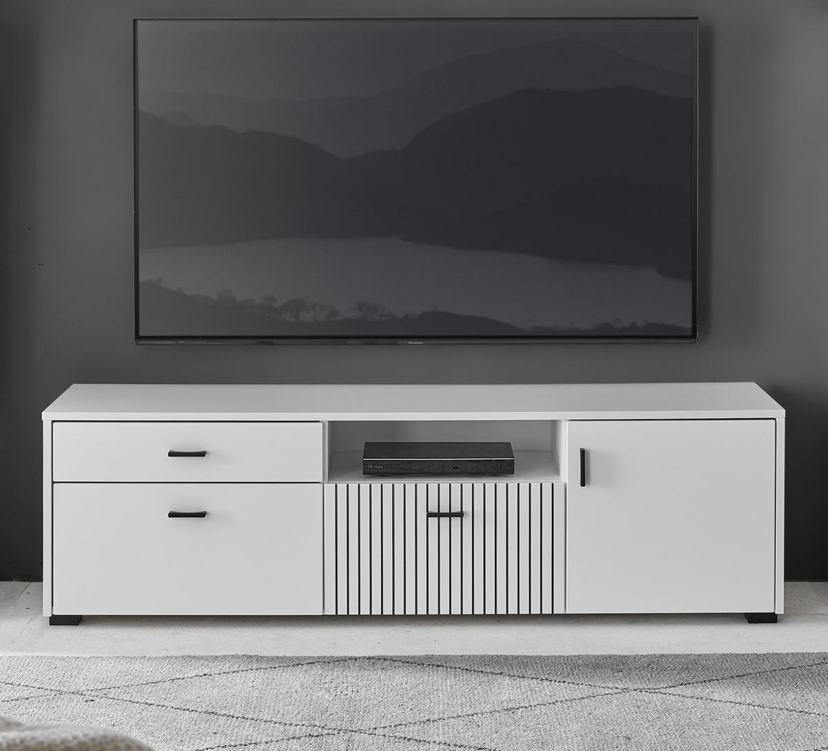 TV-LOWBOARD weiß matt, TV Unterteil 150 x 44 cm mit Soft-Close - Schwarz/Weiß, Holzwerkstoff/Kunststoff (150/44/42cm) - Furn.Design