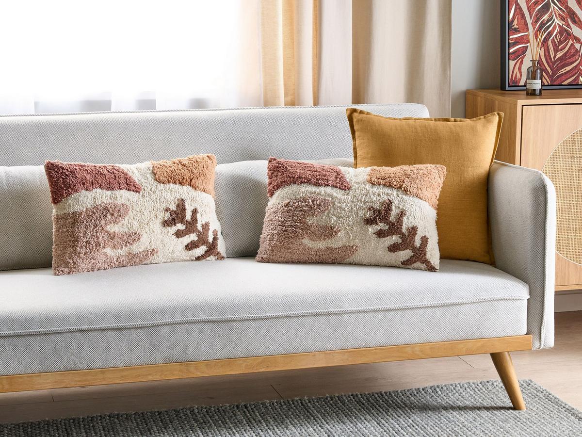 DEKOKISSEN 2er-Set Weiß 30/50 cm Camassia - Pink/Beige, Textil (30/50cm) - Beliani