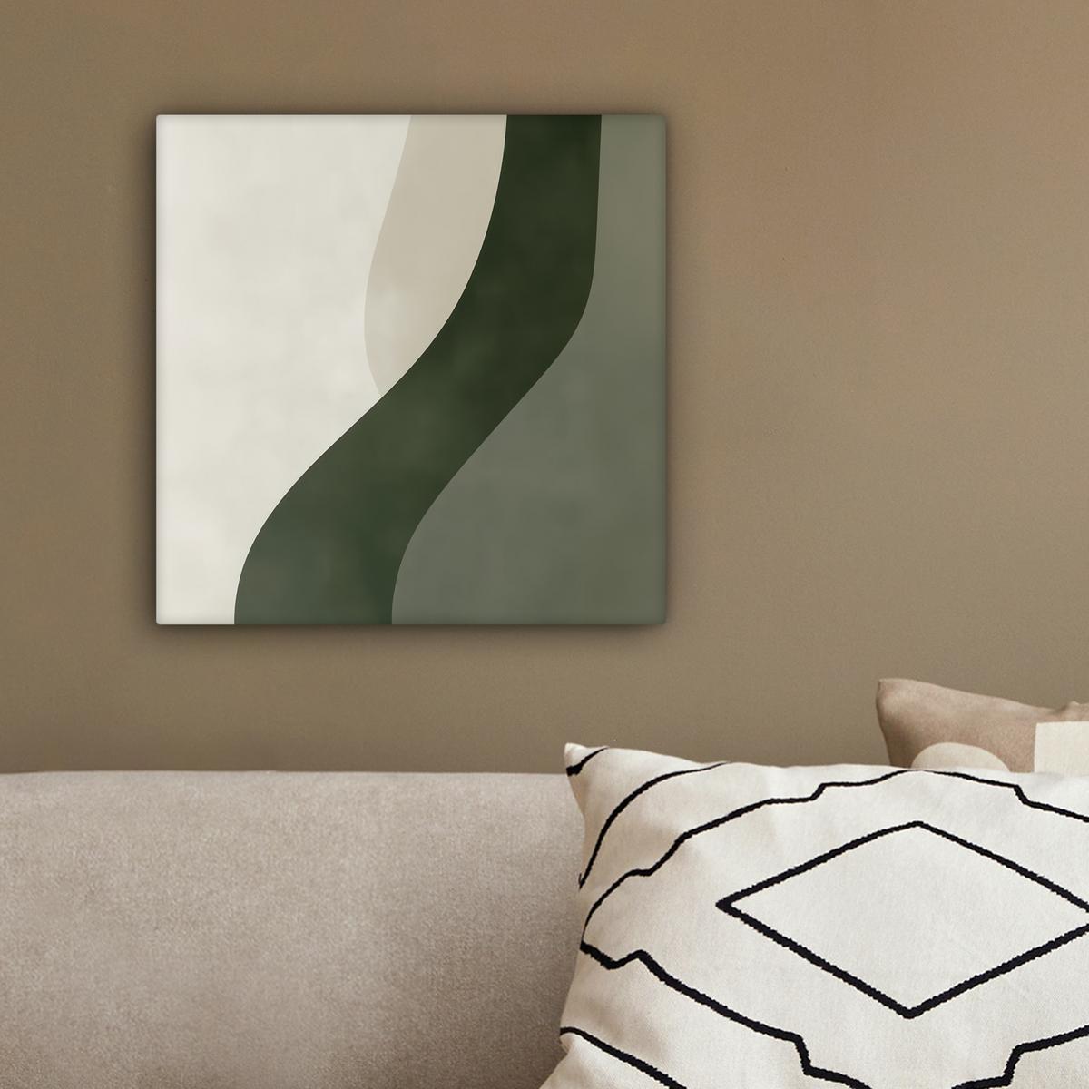 LEINWANDBILD Japandi - Grün - Abstrakt - Modern Deko Wohnzimmer 20x20 cm - Salbeigrün, Textil (20/20cm) - MuchoWow