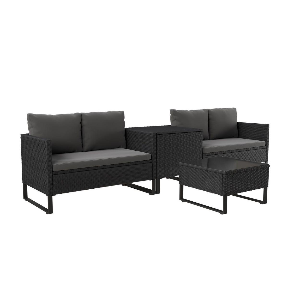 LOUNGEGARNITUR Santorini schwarz / grau - Schwarz, Kunststoff/Metall - Juskys