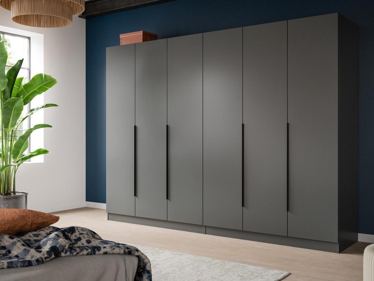 KLEIDERSCHRANK grau 3-türig 120 x 181 cm, Kleiderstange und Wäschefächer - Schwarz/Grau, Holzwerkstoff/Kunststoff (120/181/52cm) - Inn.Furn