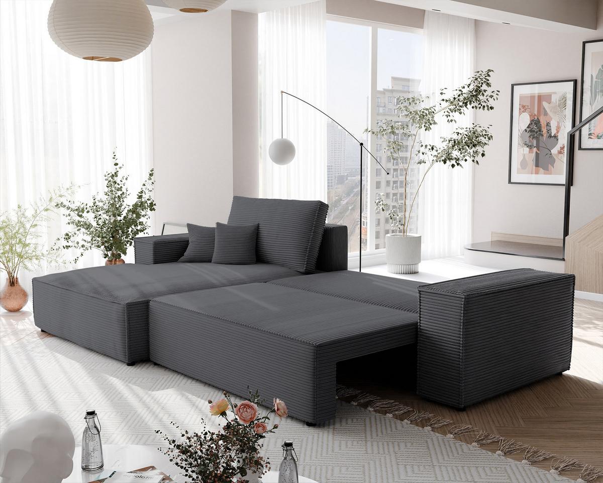 ECKSOFA NOVA Links mit Schlaffunktion und Bettkasten Dunkelgrau - Dunkelgrau, Kunststoff/Textil (294/185cm) - Idohome