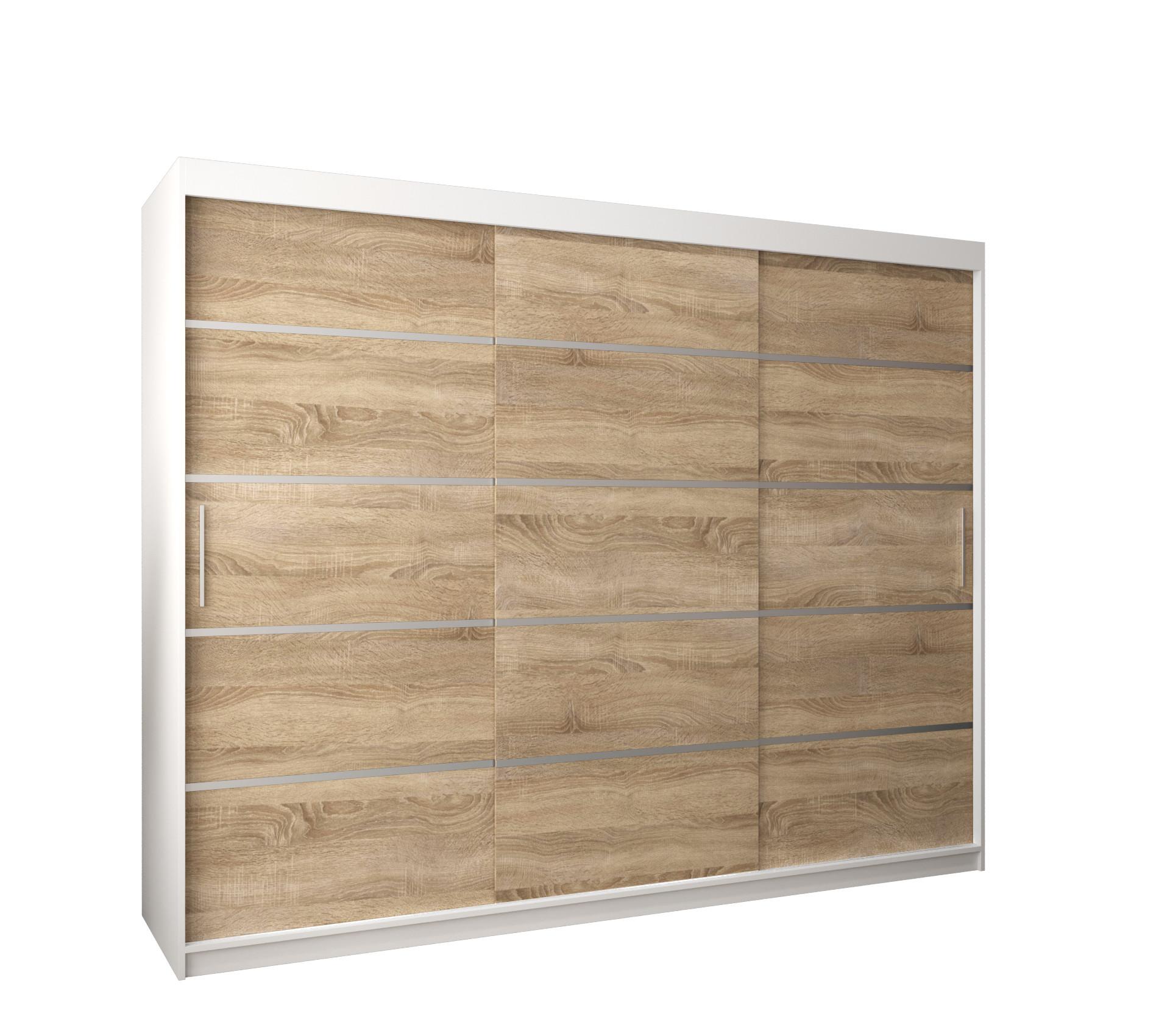 SCHWEBETÜRENSCHRANK 200/250/62 3-türig - Silberfarben/Weiß, Holz/Kunststoff (250/200/62cm) - MÖBEL KRYSPOL