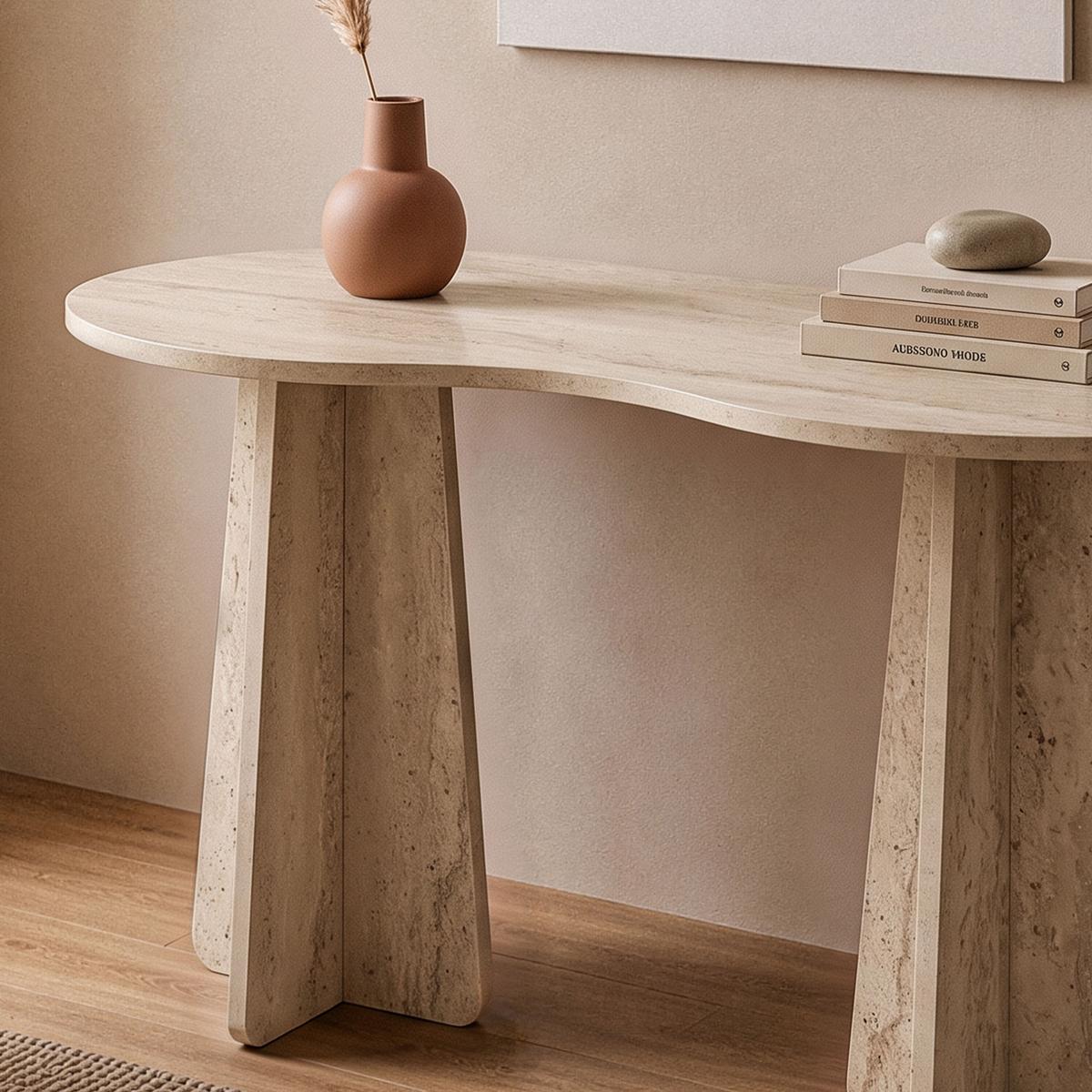 SCHREIBTISCH mit organisch-form Tischplatte 120/60/75 cm - Beige, Holzwerkstoff (8.5/60/75cm) - Calicosy