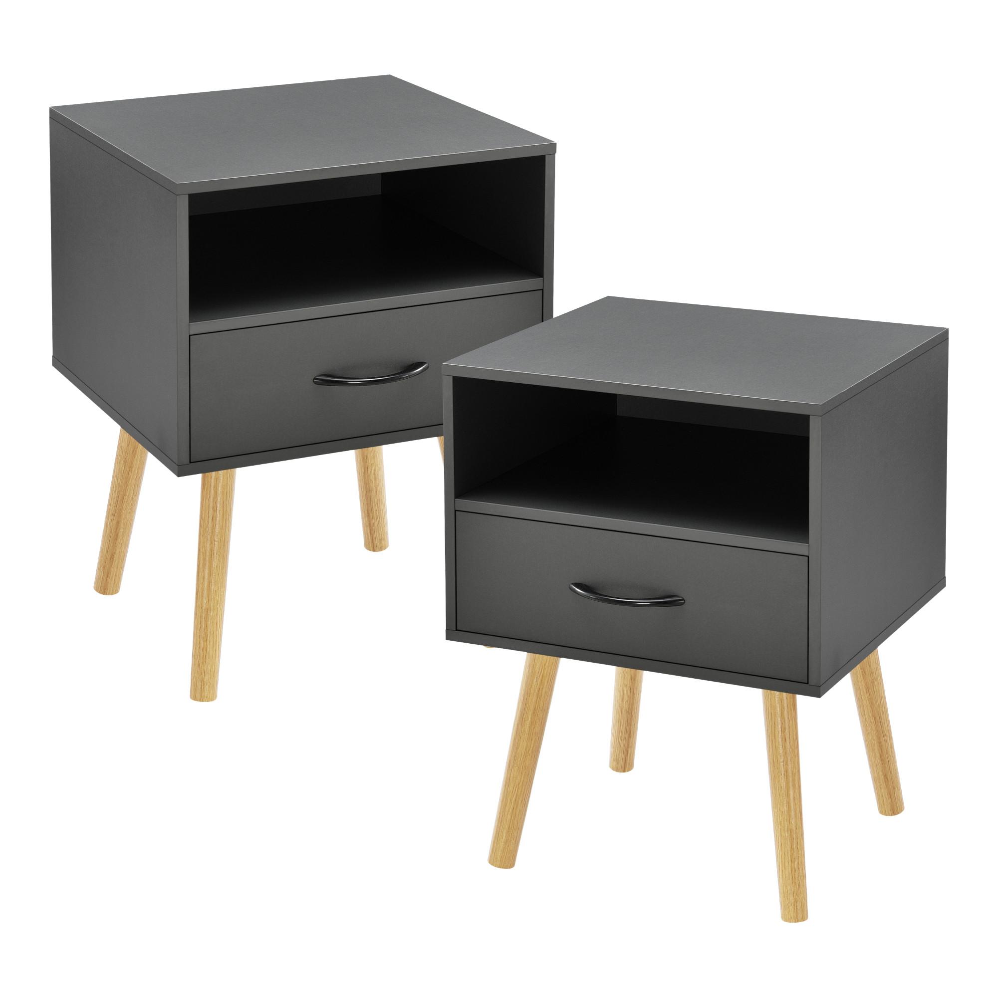 BEISTELLTISCH-SET 2 TLG. Gävle - Dunkelgrau/Naturfarben, Holz/Holzwerkstoff (40/42/57cm) - [en.casa]